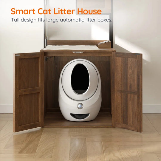 Cat Tower with Litter Box Enclosure with Shelves and Charging Station
