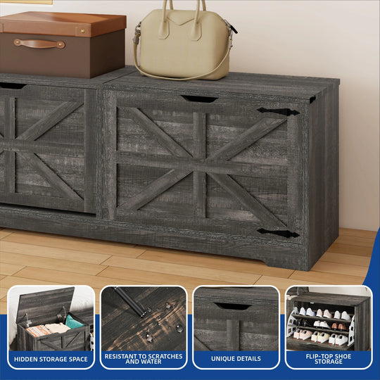 Farmhouse Shoe Storage Bench and Shoe Cabinet with Flip Drawer & Flip-Top Storage