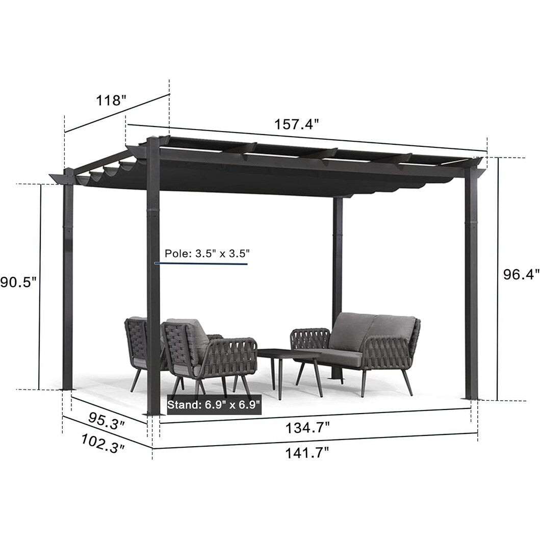 Gazebo Outdoor Retractable White Heavy-Duty Aluminum Pergola with Extra Top Roof
