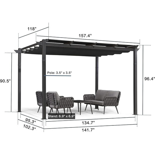 Gazebo Outdoor Retractable White Heavy-Duty Aluminum Pergola with Extra Top Roof