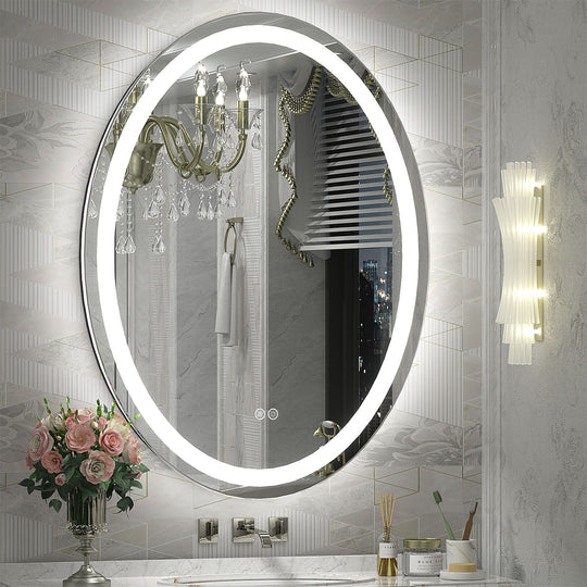 Super Bright Oval LED Lighted Anti-Fog Tempered Glass Bathroom Vanity Mirror with ETL and 3-Year Warranty
