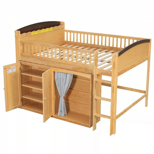 Loft Bed with Storage Cabinet and LED