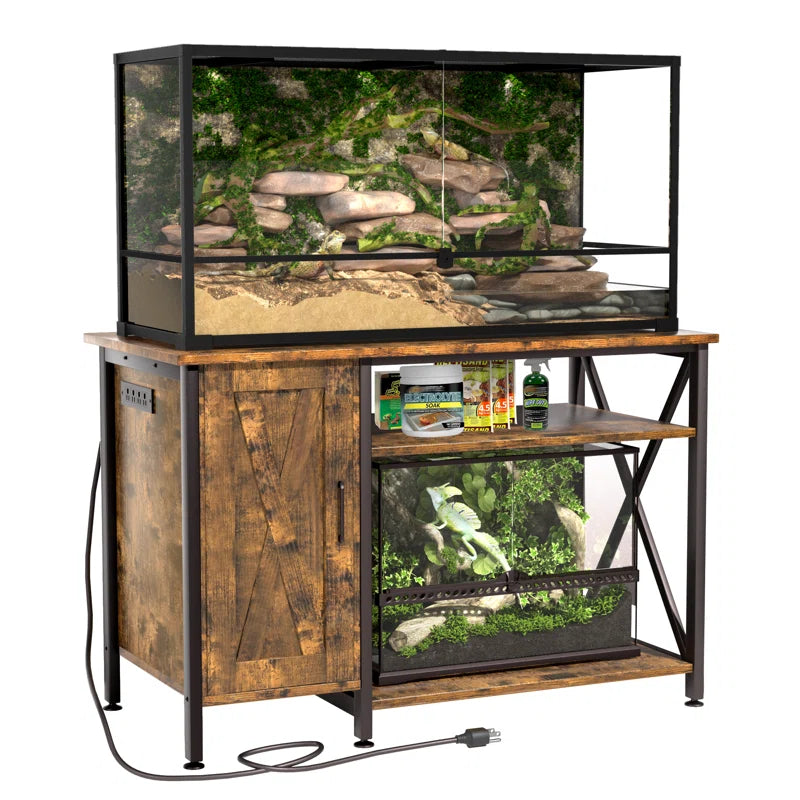 40-120 Gallon Reptile Tank Stand with Power Outlet, Terrarium Stand with Storage Cabinet, 48" X 24" Tabletop