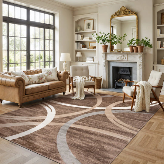 Contemporary Abstract Circles Design Area Rug