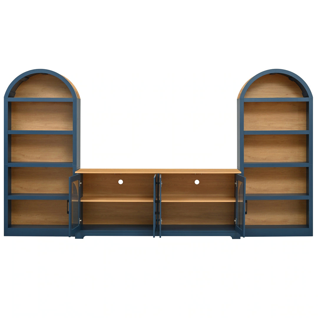 3-Piece Retro Entertainment Center for Tvs up to 70", Two-Tone Farmhouse TV Stand with Sideboard & Bookshelf