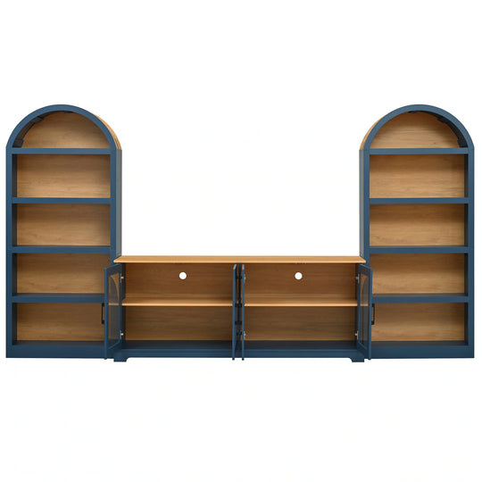 3-Piece Retro Entertainment Center for Tvs up to 70", Two-Tone Farmhouse TV Stand with Sideboard & Bookshelf