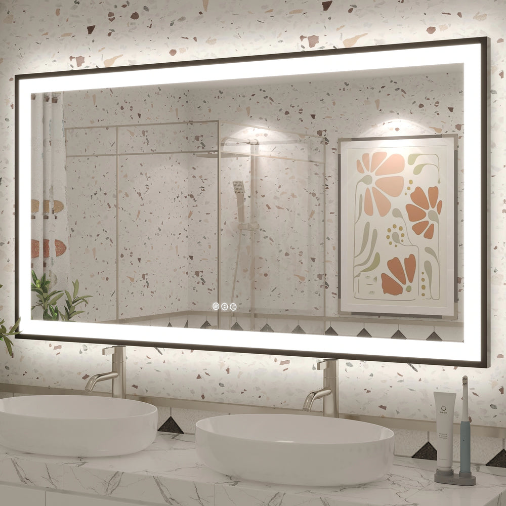 Extra Large Black Frame LED Bathroom Vanity Mirror with 3 Years Warranty and UL Certified