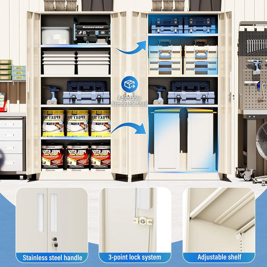 71'' H Metal Garage Storage Work Cabinet with Locking Doors and Adjustable Shelves