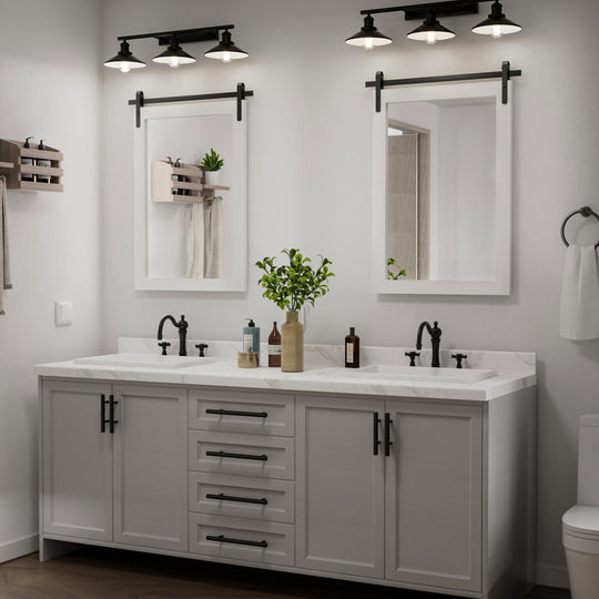 Farmhouse Barn Door Solid Wood Frame Bathroom Vanity Wall Mirror