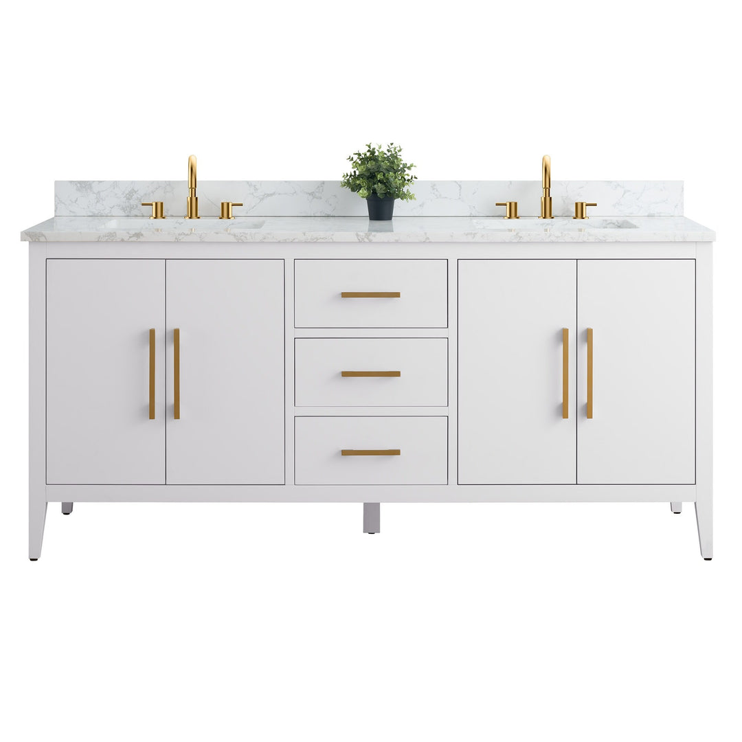 72" Double Sink Bathroom Vanity Cabinet with Engineered Marble Top