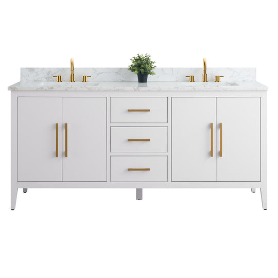 72" Double Sink Bathroom Vanity Cabinet with Engineered Marble Top