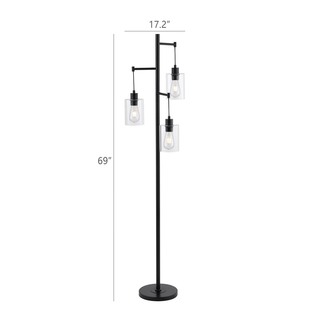 Getledel 69" Industrial 3-Light Tree Floor Lamp with Glass Shades