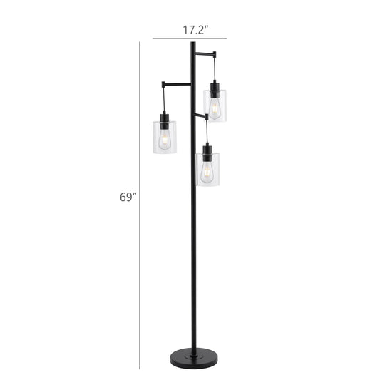 Getledel 69" Industrial 3-Light Tree Floor Lamp with Glass Shades