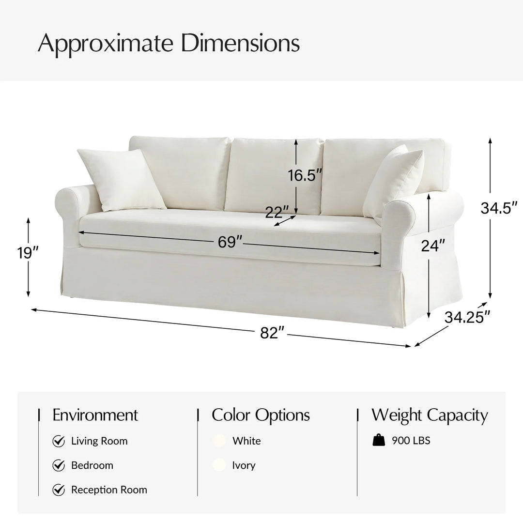 Enrico 82" Farmhouse Slipcovered Sofa with Rolled Armrest by