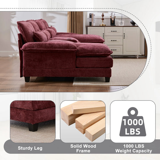 6-Seat Chenille Upholstered Modern U-Shaped Sectional Multifunctional Sofa with 2 Cup Holders,Pull-Out Storage Space