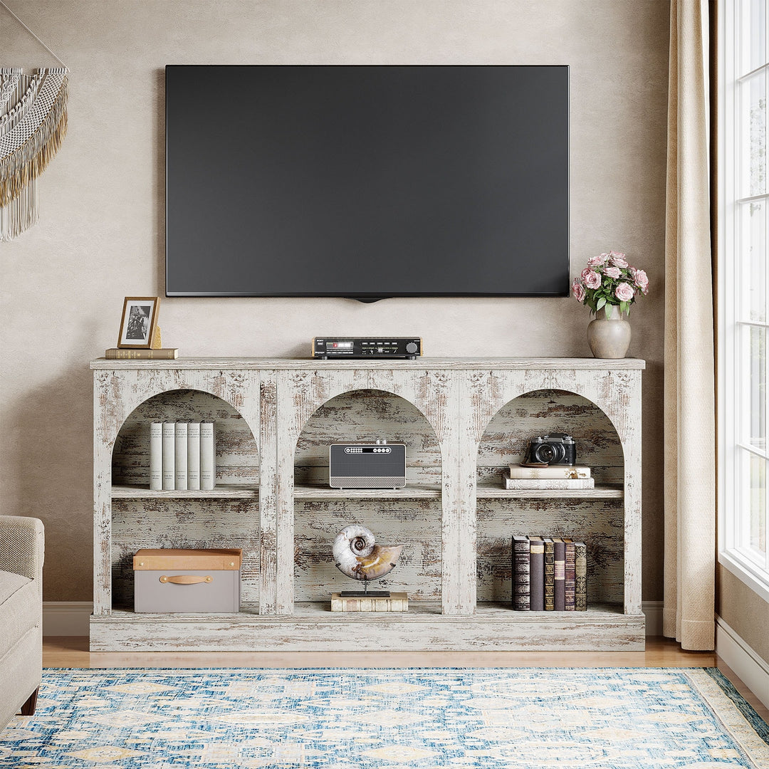 Farmhouse TV Stand for Tvs up to 65 Inches, Farmhouse Entertainment Center with Storage