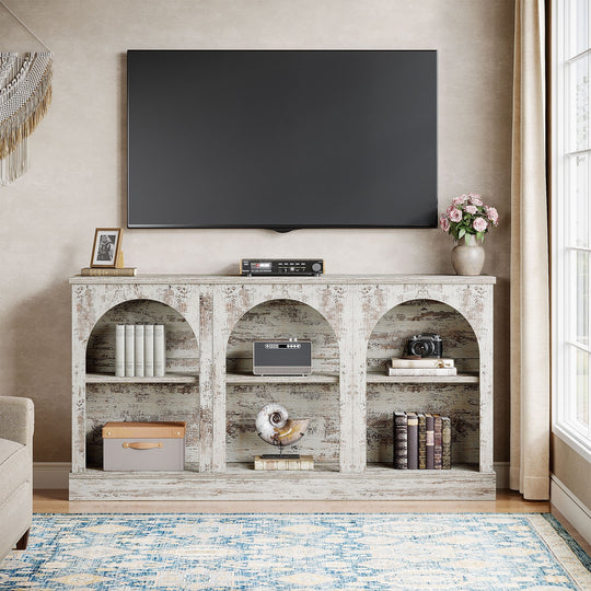 Farmhouse TV Stand for Tvs up to 65 Inches, Farmhouse Entertainment Center with Storage