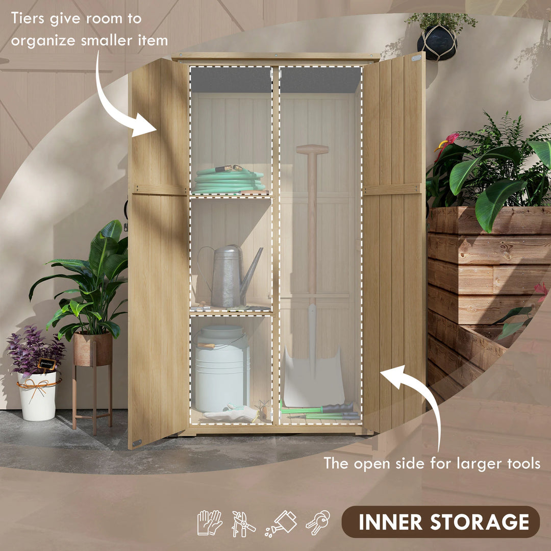 Wooden Garden Shed, Outdoor Storage Cabinet with Waterproof Asphalt Roof, Narrow Tool Shed with Shelves