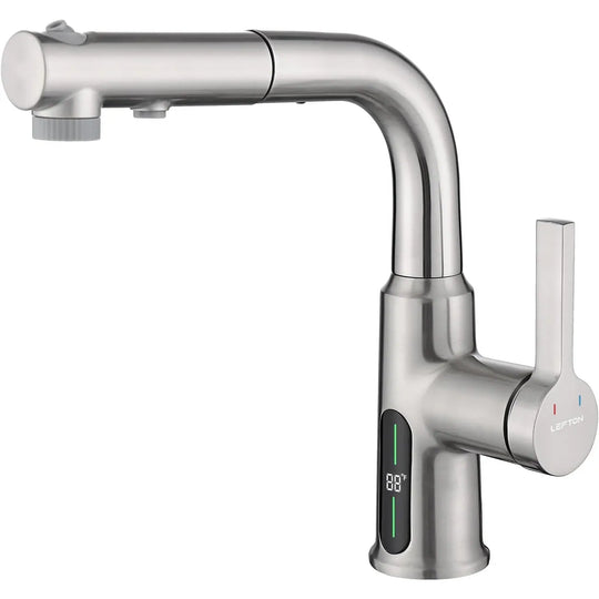 Single Hole Liftable Bathroom Faucet with Temperature Display in Fahrenheit, 3 Water Modes, BF2501
