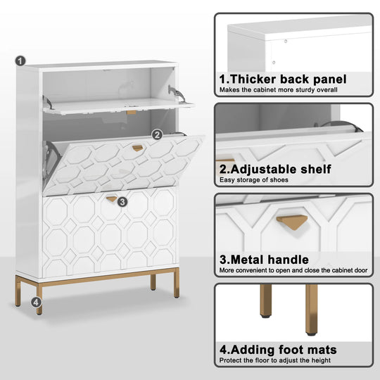 Shoe Organizer 24 Pairs Wood Shoe Storage Cabinet with Drawers