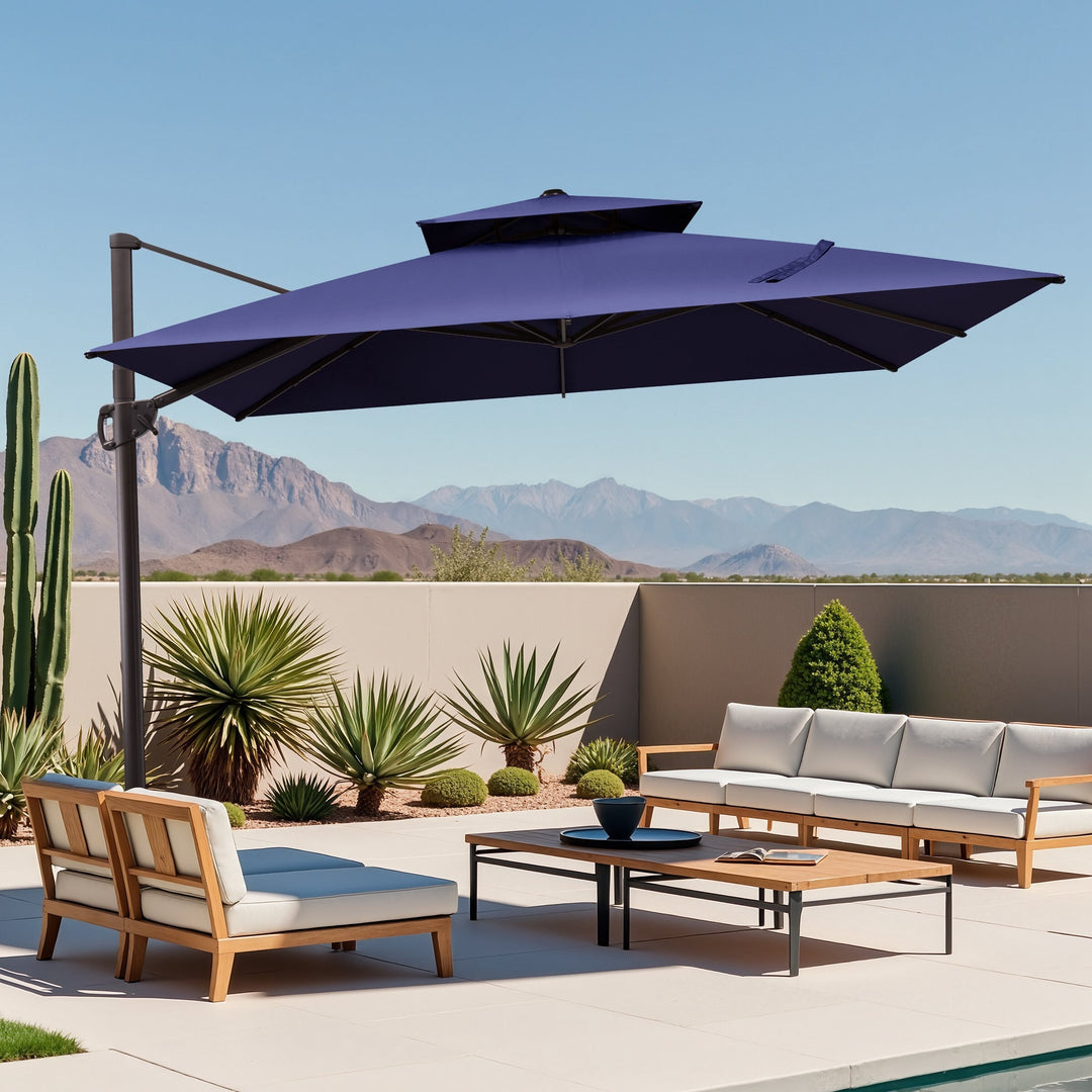 11 X 11 FT Outdoor Square Patio Cantilever Offset Umbrella with Crank and 360 Degrees Rotation