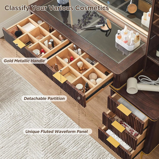 Modern Makeup Vanity Desk with HD Lighted Mirror, Dressing Table