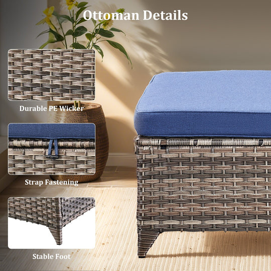 Outdoor Patio Sofa Swivel Chair with 6-Inch Thick Cushions Set