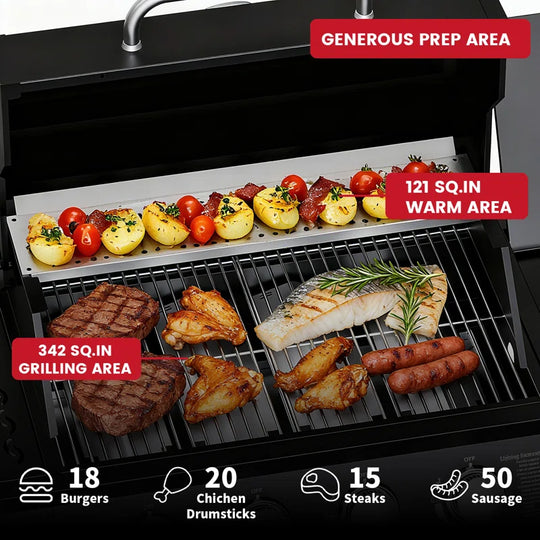 4-Burner Propane Gas Bbq Grill with Wheels, 40,000 Btu Output Gas Barbecue Grill for Backyard,Camping & Outdoor Cooking,Easy Assembly