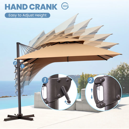 11 X 11 FT Outdoor Square Patio Cantilever Offset Umbrella with Crank and 360 Degrees Rotation