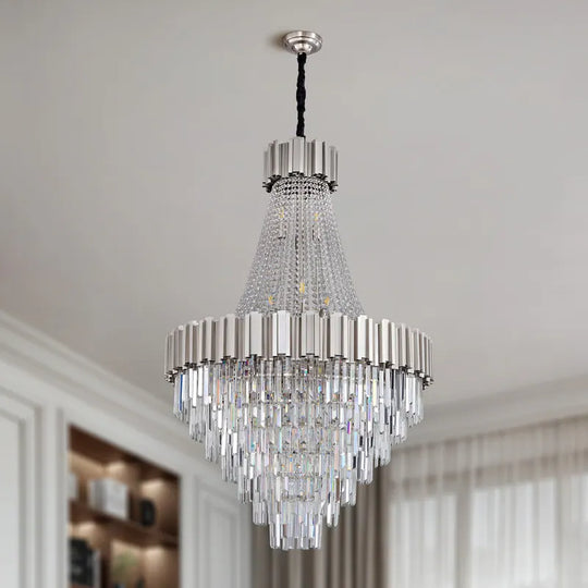 Large Crystal Chandelier - 35.4"Modern 6-Tier 17-Light Chrome Ceiling Light, Luxury K9 Crystal