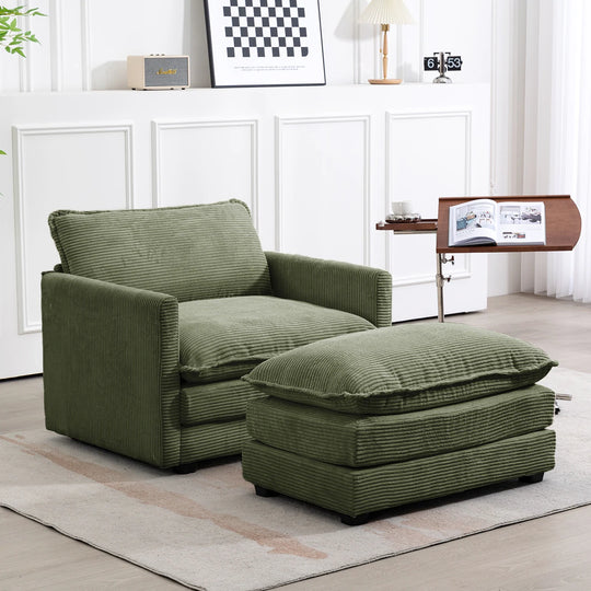 Corduroy Sectional Sofa with Removable Ottomans & Ultra-Soft Cushions for Living Room & Bedroom