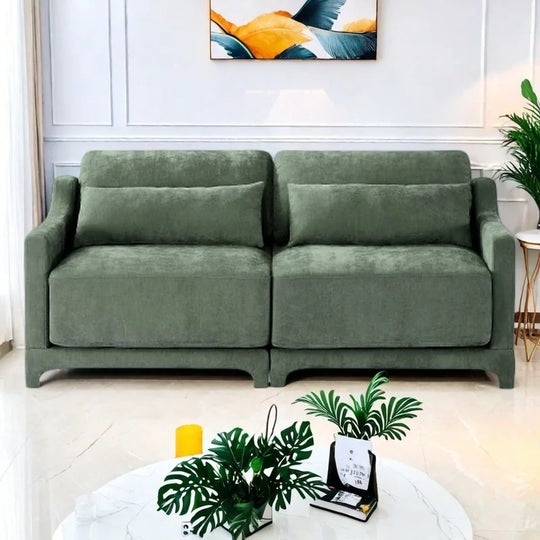 Modern Chenille 4-Seater Sofa with 2 Ottoman, Lumbar Cushions, Ergonomic Backrest, High-Resilience Spongeand Tufted Armrests