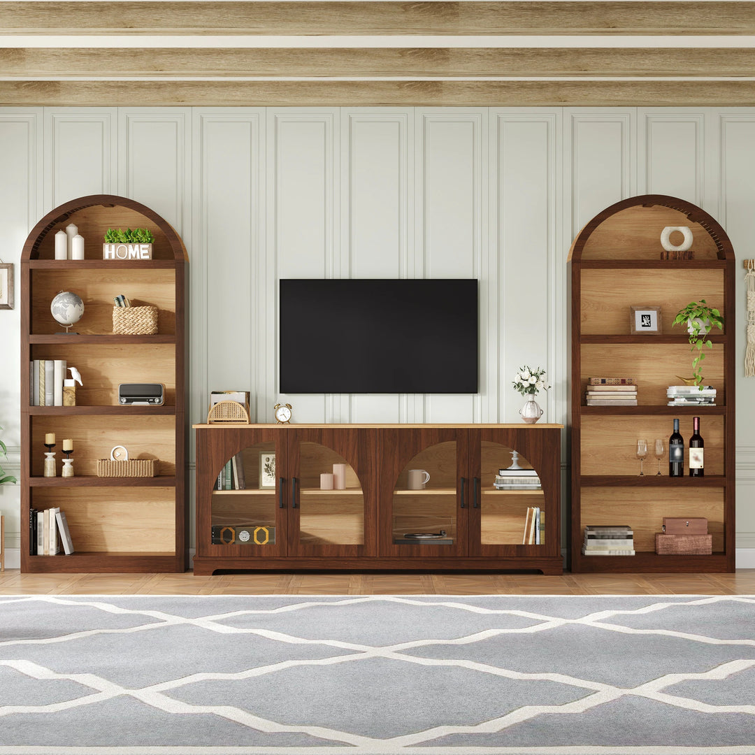 3-Piece Retro Entertainment Center for Tvs up to 70", Two-Tone Farmhouse TV Stand with Sideboard & Bookshelf