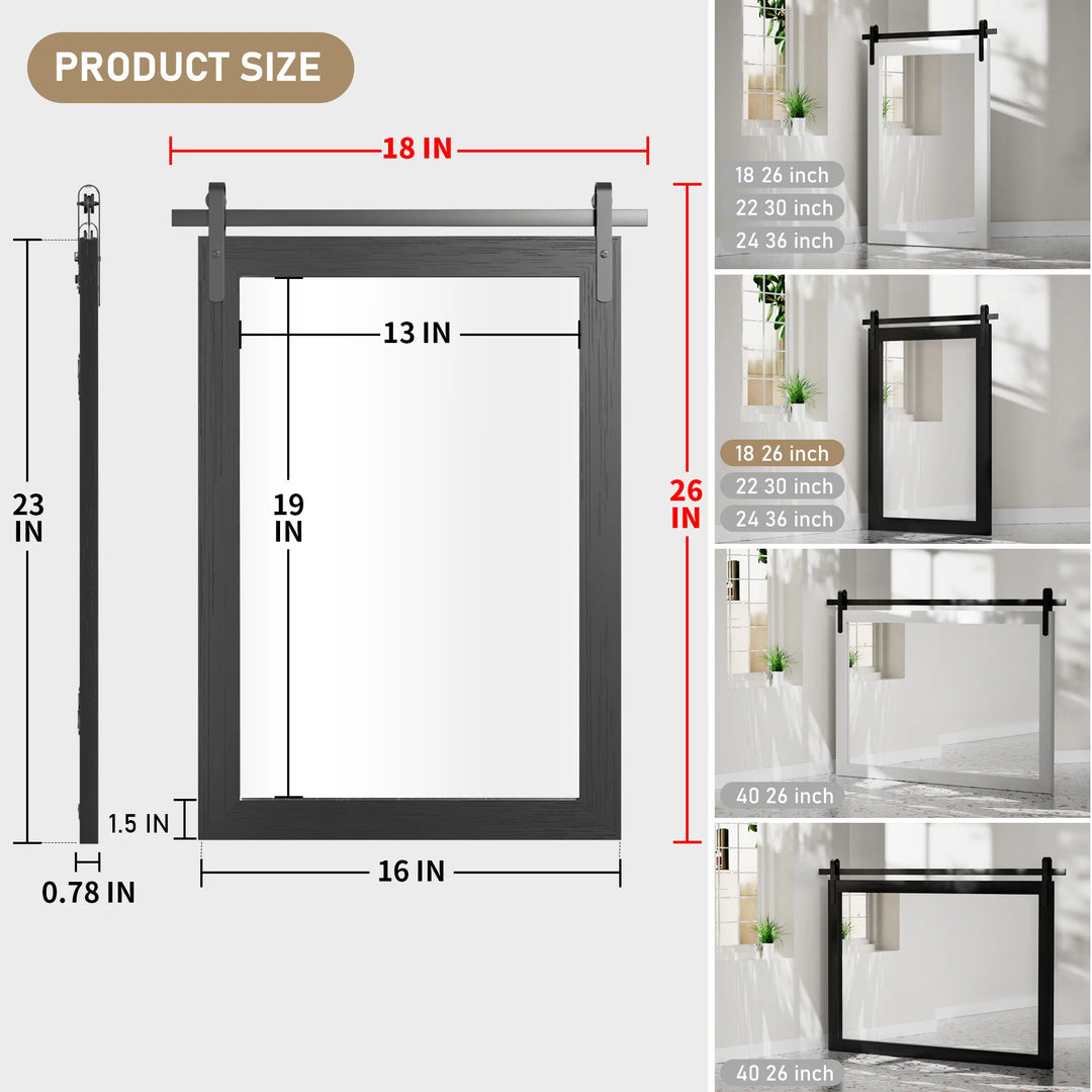 Farmhouse Barn Door Solid Wood Frame Bathroom Vanity Wall Mirror