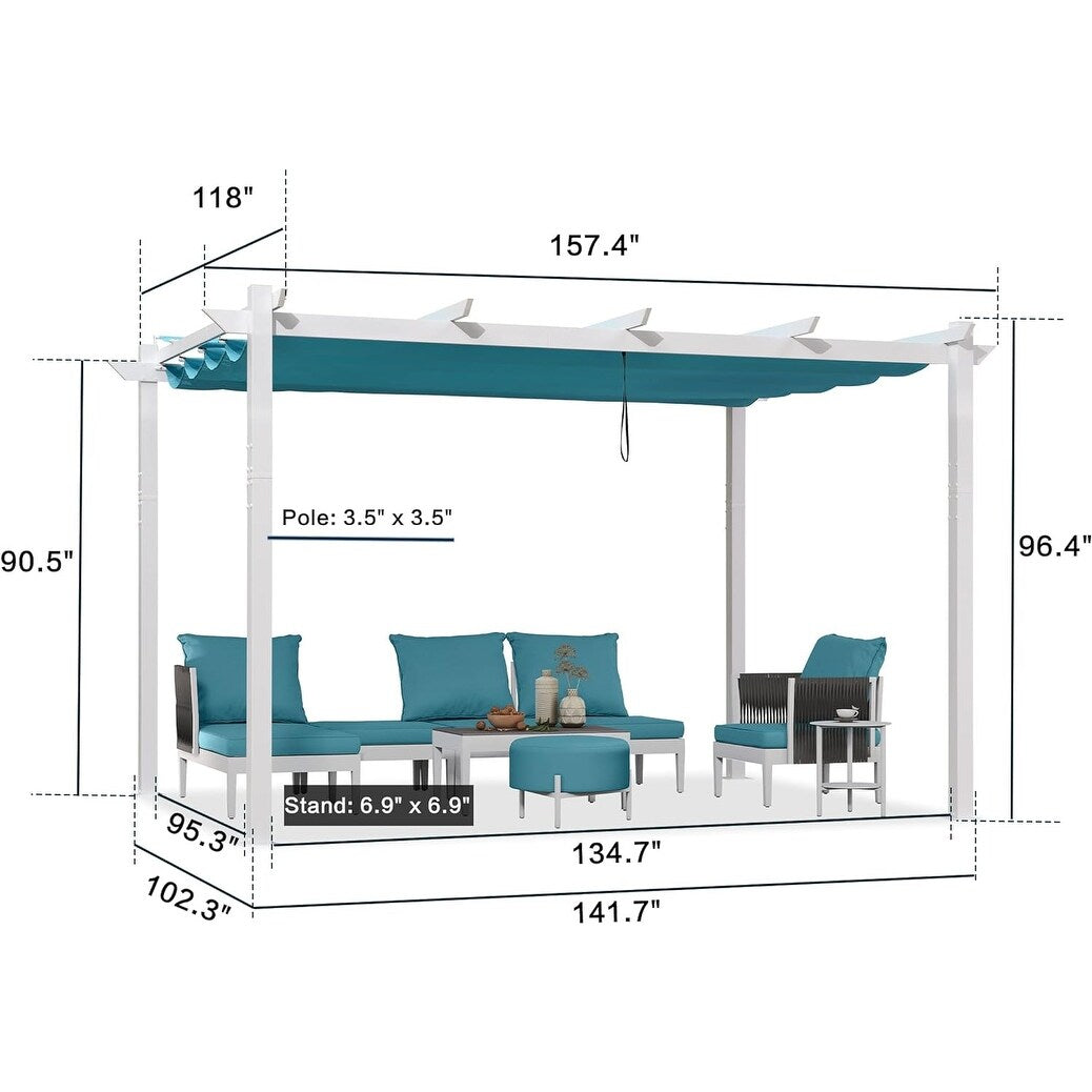Gazebo Outdoor Retractable White Heavy-Duty Aluminum Pergola with Extra Top Roof