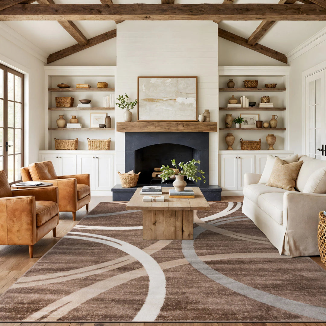 Contemporary Abstract Circles Design Area Rug