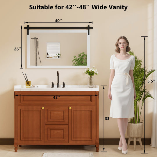 Farmhouse Barn Door Solid Wood Frame Bathroom Vanity Wall Mirror