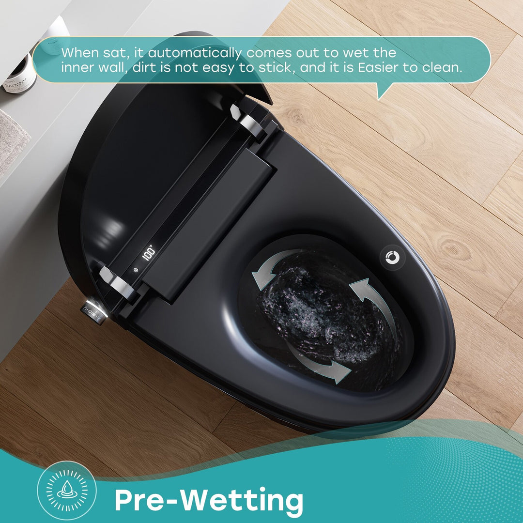 Elongated Smart Bidet Toilet Black Auto Flush Booster Pump Remote Control