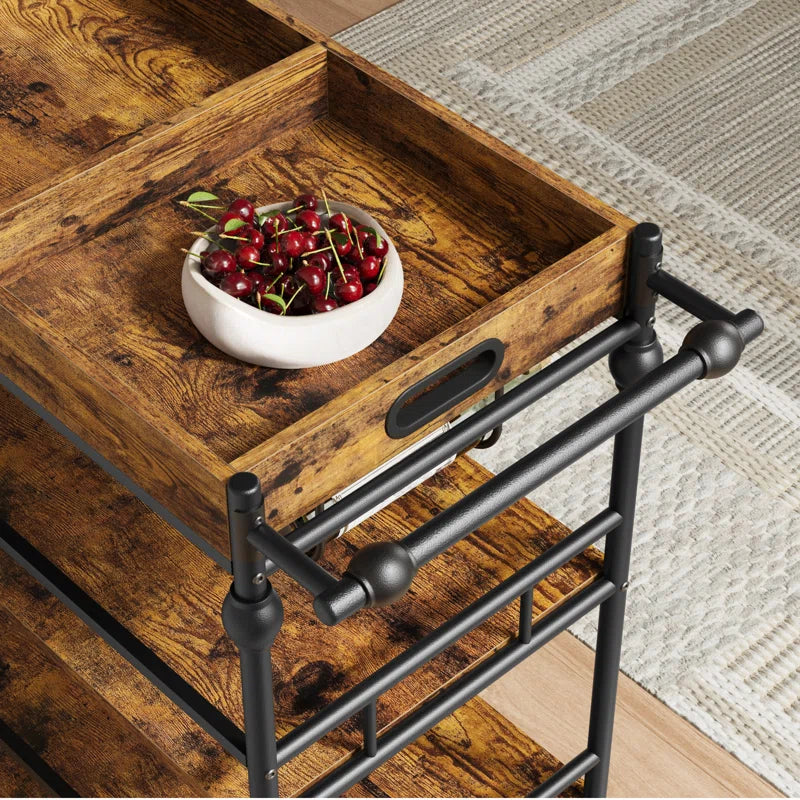 Serving Bar Cart for Home with Wine Rack & Glass Holders, Drink Trolley on Wheels