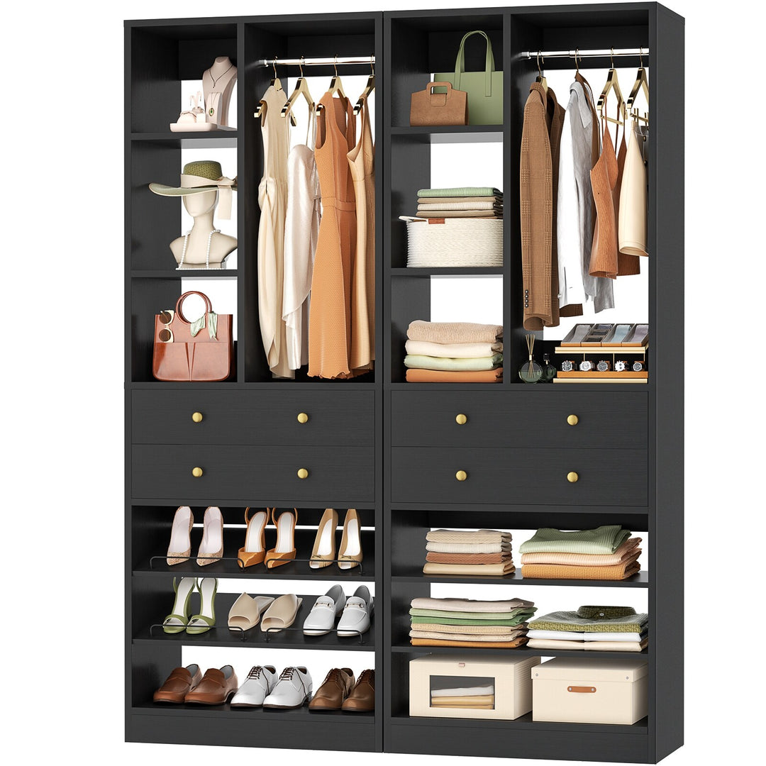 Grimm 28'' Closet Organizer with Shoe Racks and Drawers, Closet System with Hanging Rod and Adjustable Shelves