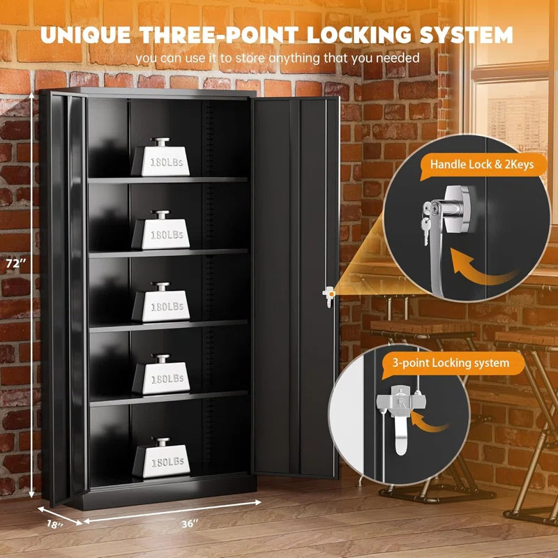 Metal Garage Storage Cabinets ( 72'' H X 36'' W X 18'' D ) with 4 Adjustable Shelves and Lockable Doors