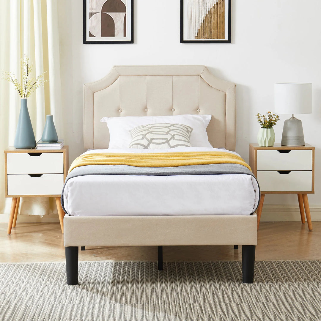 Javlergo Modern Upholstered Bed Frame with Height Adjustable Headboard Heavy-Duty Frame No Box Spring Needed