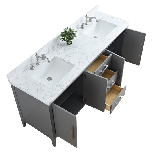 72" Double Sink Bathroom Vanity Cabinet with Engineered Marble Top