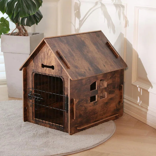 Byrn Wooden Pet House Indoor W/ Roof Dog House W/ Removable Mat and Lockable Door for Small Dog Cat