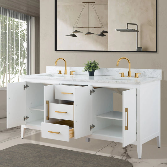 72" Double Sink Bathroom Vanity Cabinet with Engineered Marble Top