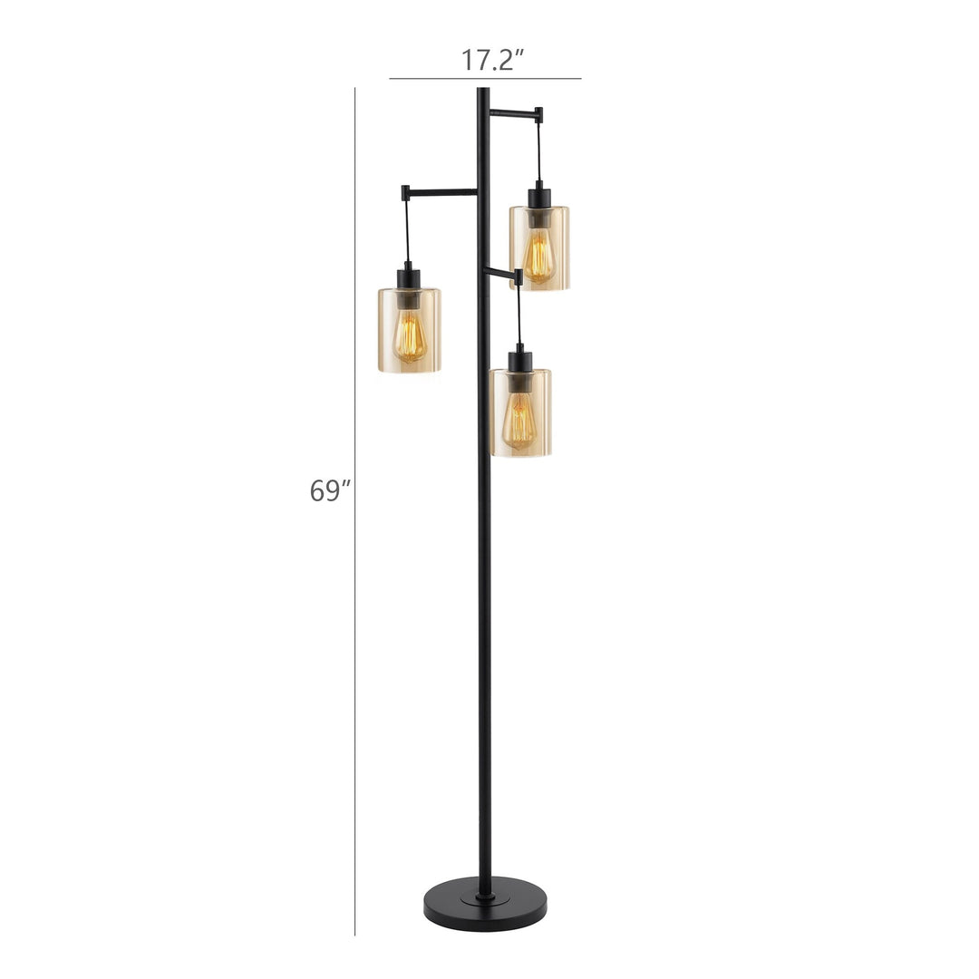 Getledel 69" Industrial 3-Light Tree Floor Lamp with Glass Shades