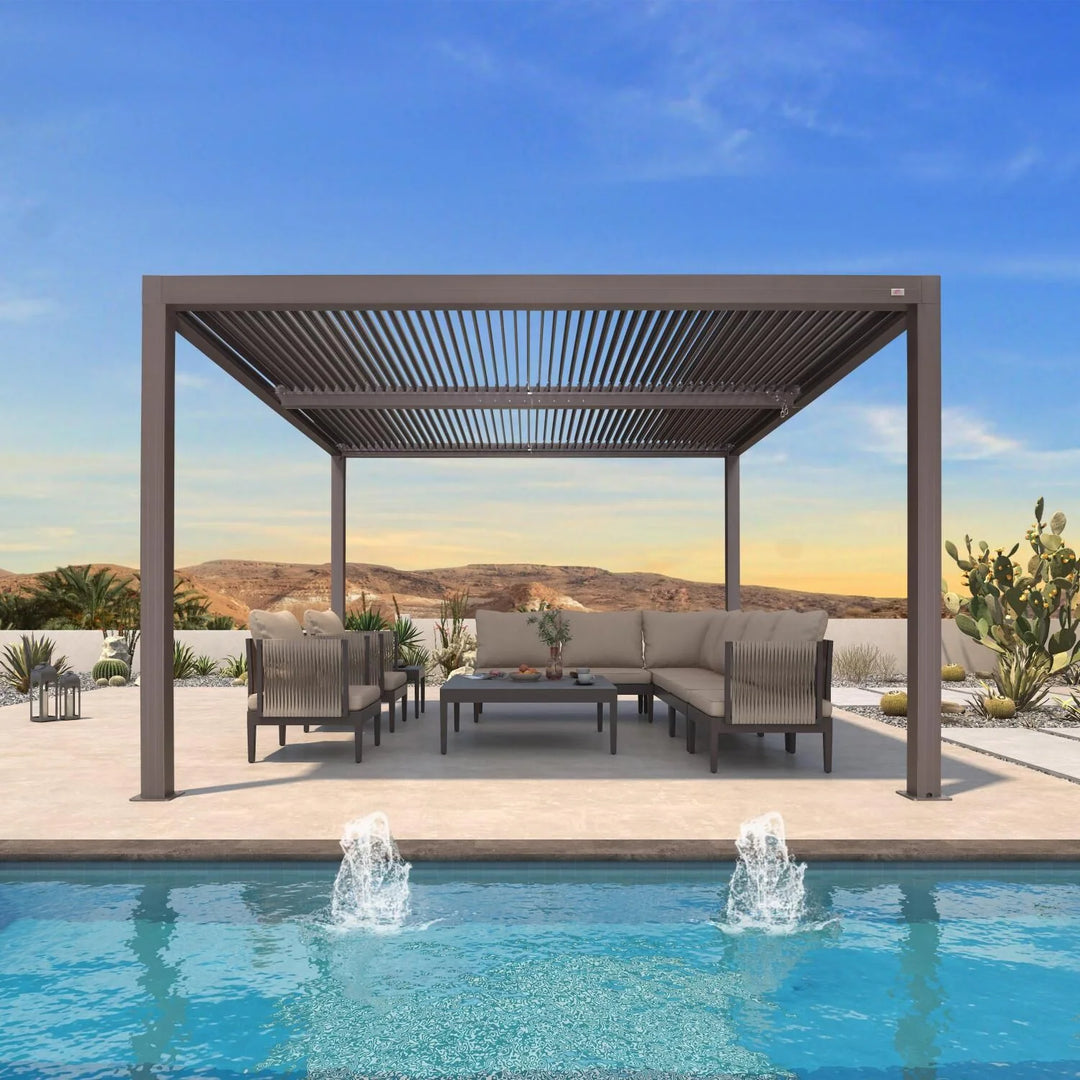 Bronze Louvered Pergola with Adjustable Roof for Deck Backyard Garden Hardtop Gazebo