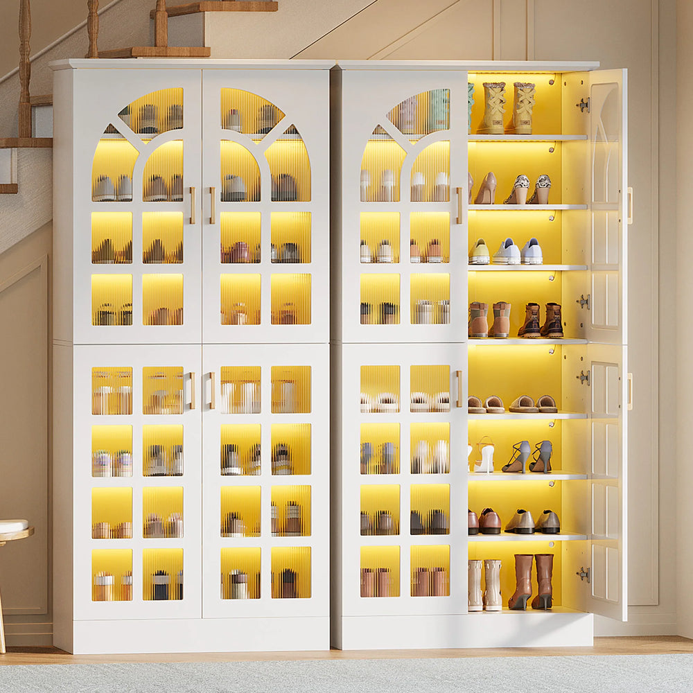 35 Pairs Tall Shoe Storage Cabinet with Doors, 8 Tiers Shoe Rack Organizer with LED Light and Adjustable Shelves for Entryway