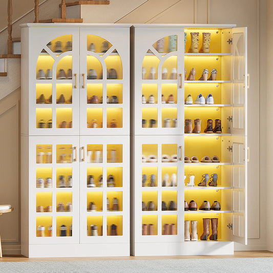 35 Pairs Tall Shoe Storage Cabinet with Doors, 8 Tiers Shoe Rack Organizer with LED Light and Adjustable Shelves for Entryway