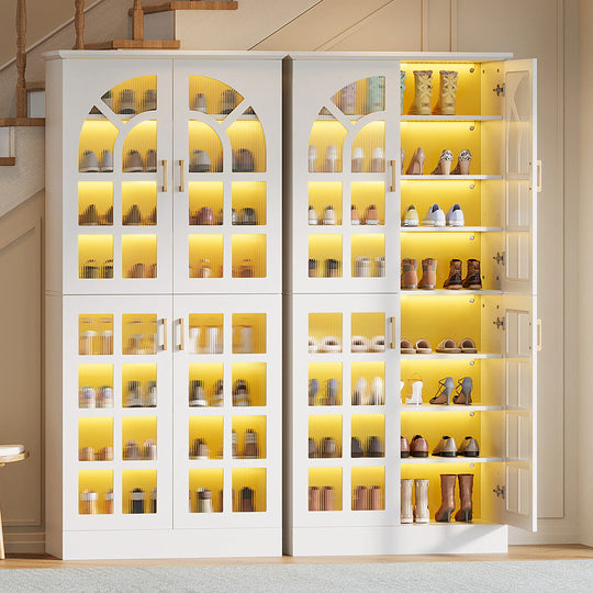 35 Pairs Tall Shoe Storage Cabinet with Doors, 8 Tiers Shoe Rack Organizer with LED Light and Adjustable Shelves for Entryway